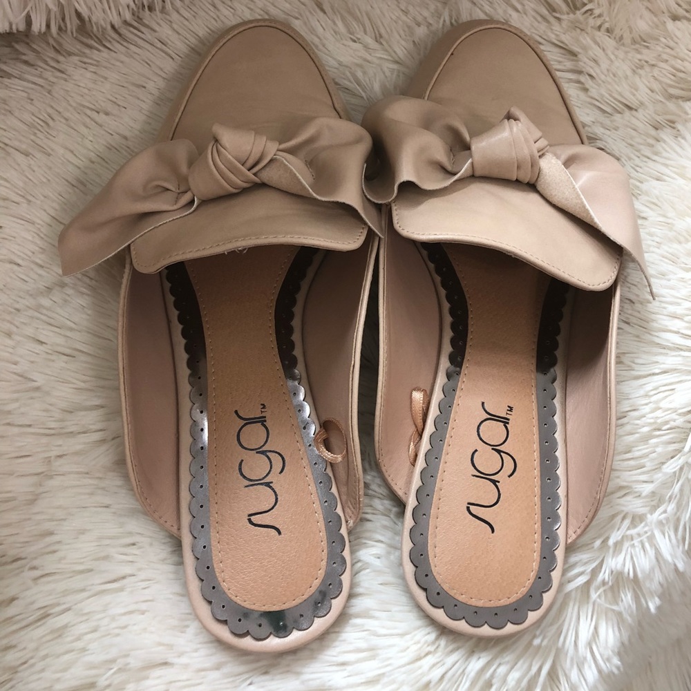 Muted pink slide on loafers with bow!